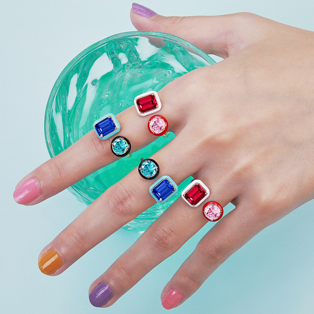 Basic Round Square Sterling Silver Plating Zircon Open Ring 1 Piece