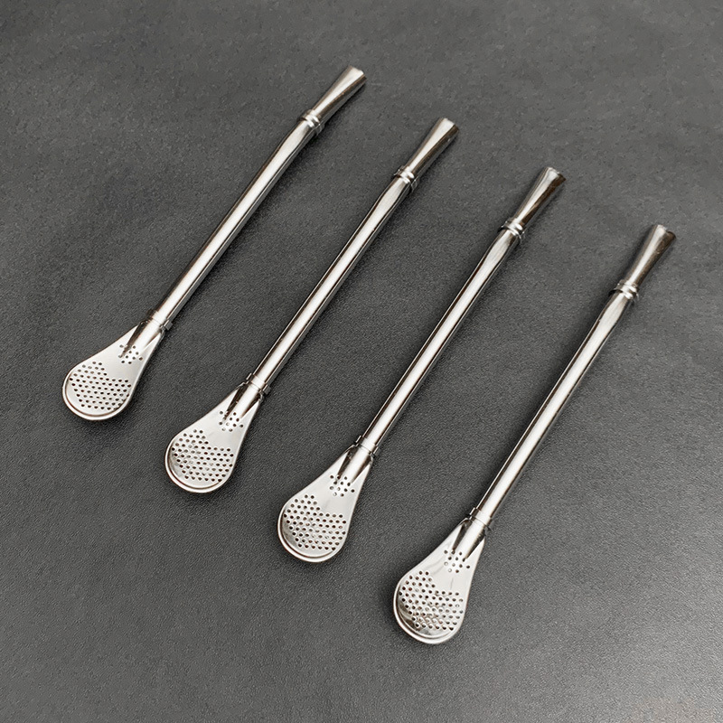 304 ステンレス鋼ストロースプーンマテ茶スプーン取り外し可能なフィルタースプーン多目的ミルクティージュースコーヒーミキシングスプーン|undefined