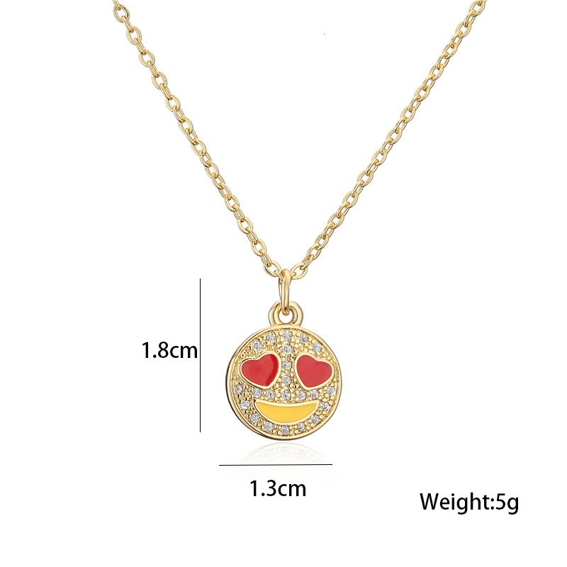fashion 18K smiley emoji geometric copper inlaid zircon necklace wholesale nihaojewelry