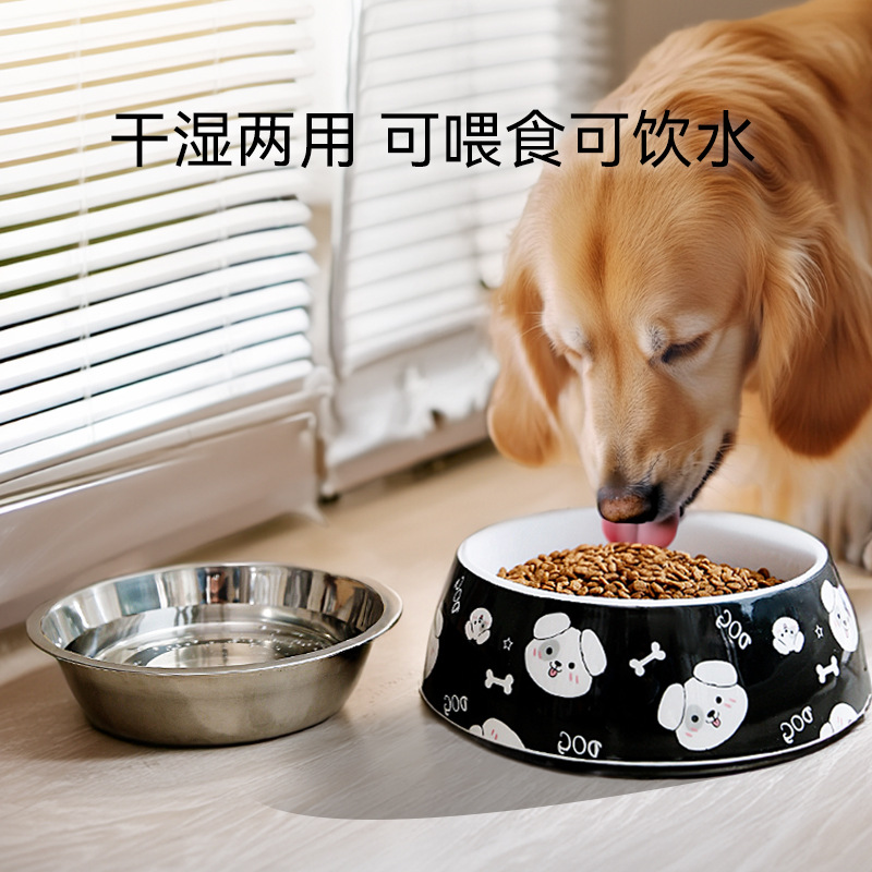 Nuevos dibujos animados impresión de melamina perros de acero inoxidable un solo tazón para perros grandes de cabello dorado gran tazón para perros grandes tazón para gatos tazón para mascotas