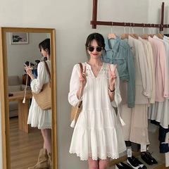 法式白色长袖连衣裙子女早秋2025新款小个子新款显瘦度假穿搭短裙