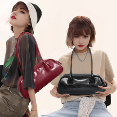 New Inclusive Design Fashion Handbag for Girls, Baguette Style, Leather Large Capacity Bowling Arm Bag Shoulder Bag