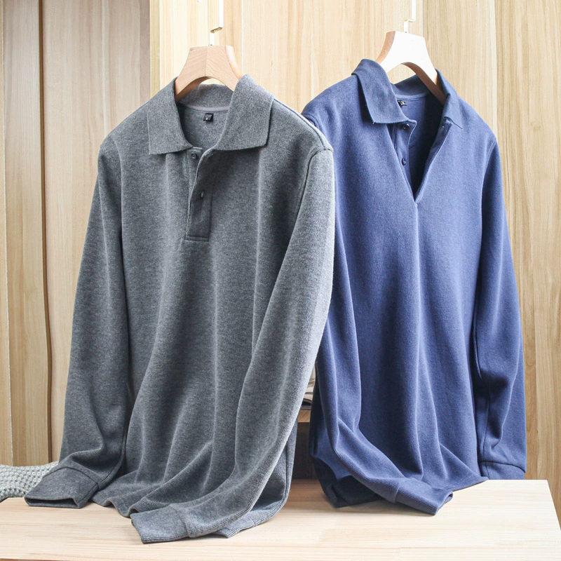 Высокий вес! Плотная ткань для осени и зимы! 100% хлопок! Оригинальная рубашка-поло американского бренда, однотонная, с отложным воротником, длинный рукав, мужской стиль.