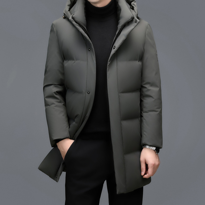 Chaqueta de plumón para hombres de alta gama gruesa de mediana edad y ancianos solapa de negocios de invierno casual de longitud media chaqueta de hombre con forro extraíble