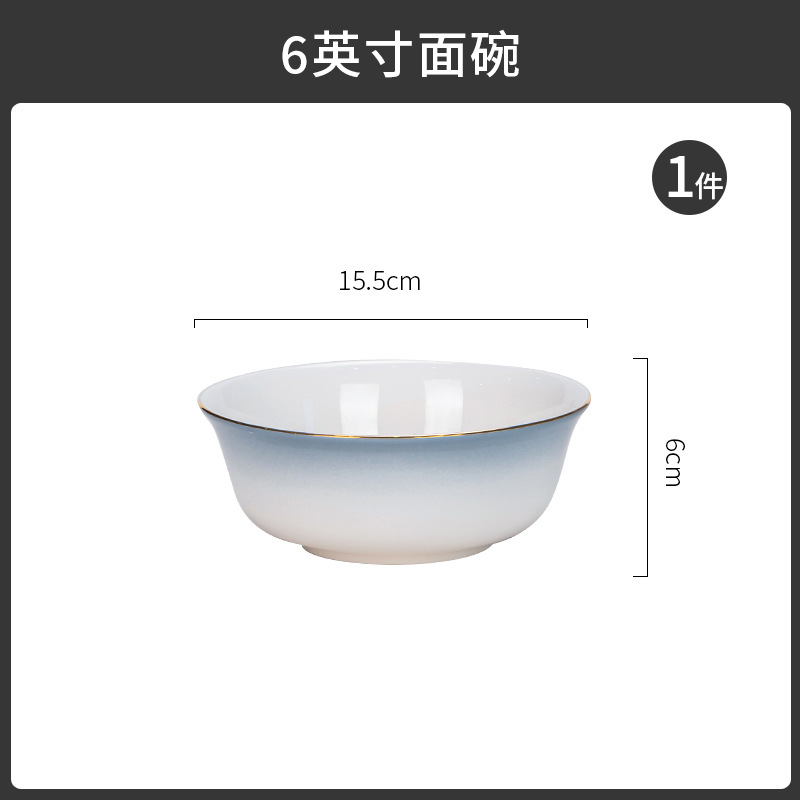 Tangshan tazón doméstico nuevo tazón de fideos hueso porcelana cubiertos sopa tazón de pintura dorado color gradiente puede microondas tazón de cerámica