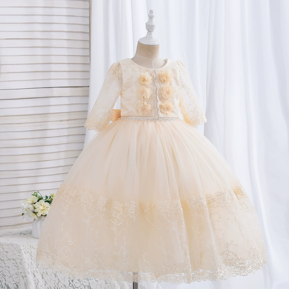 Piano performance costume for princess, children's long-sleeve, dress, western style, tutu skirt, custom-made
