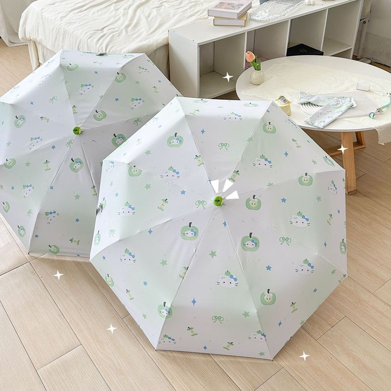 渐变苹果小猫雨伞便携折叠晴雨两用伞防晒防紫外线学生太阳伞批发|undefined