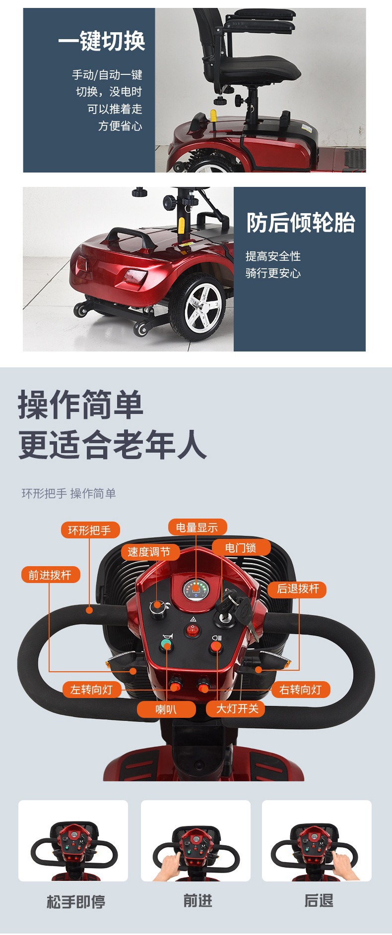 Four-Wheel Electric Scooter for the Elderly, Disabled Electric Scooter, Double-Person Household Mobility Scooter, Foldable