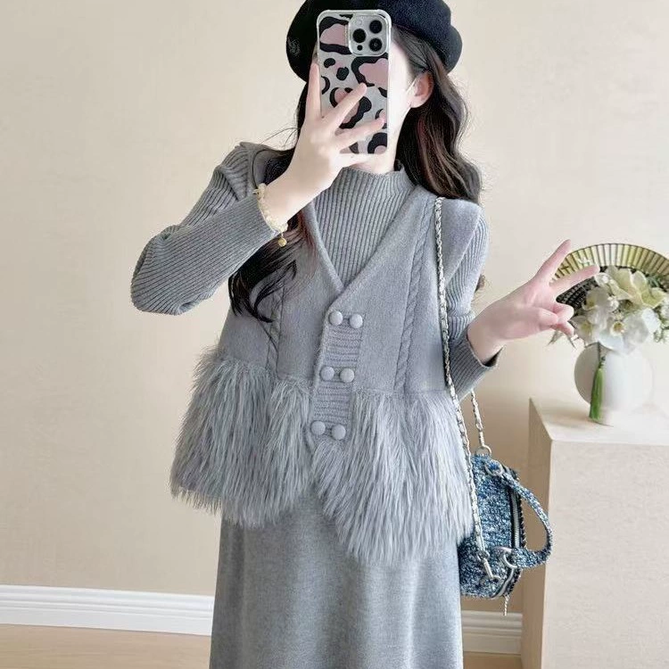 Абрикосовое платье в жилете тонкое темпераментное длинное платье в жилете