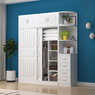 Sliding Door Wardrobe European Style Wardrobe Bedroom Wooden Modern Simple Combination Overall Coat Cabinet Home Bedroom