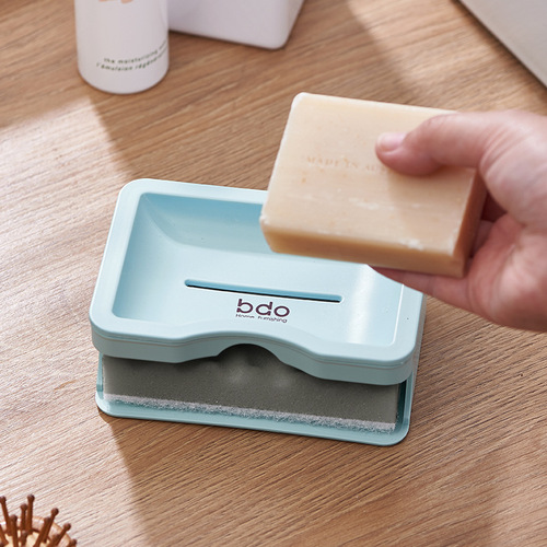 Japanese-style thickened plastic drain soap box with sponge double-layer simple soap rack bathroom plain soap box soap dish