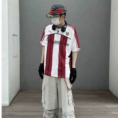夏の新しいスポーツサッカーユニフォーム半袖TシャツアイスホッケーユニフォームカップルウェアメッシュプリントコントラストカラーステッチTシャツトレンディなブランド