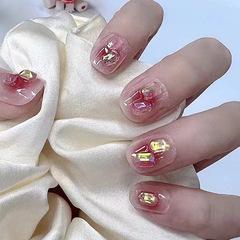 Drill money nail wearing nail cherry red halo glow square drill nail sticker wholesale finished nail wearing nail