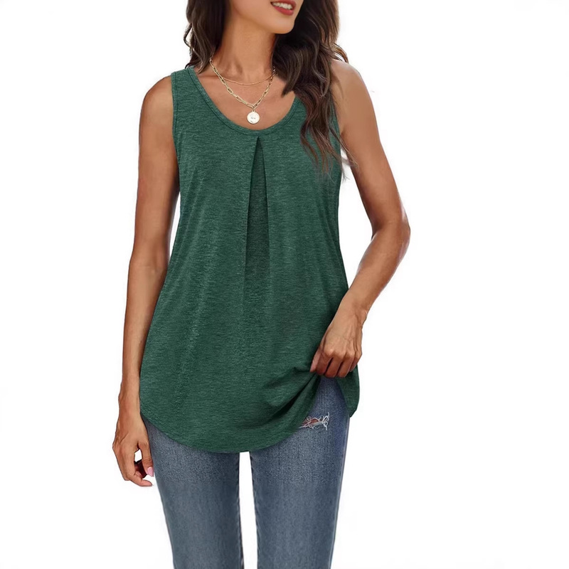 Amazon Cross-Border 2026 Women's Casual Sleeveless Vest Summer Round Neck Solid Color Top Simple T-Shirt for Women Amazon Cross-Border 2026 Women's Casual Sleeveless Vest Summer Round Neck Solid Color Top Simple T-Shirt for Women
