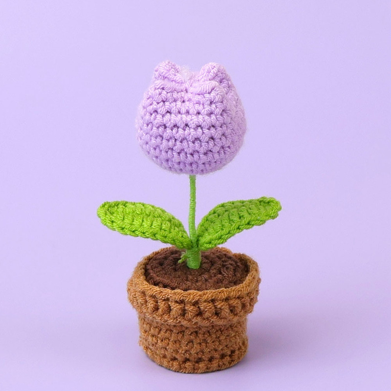 完成品クロスボーダー手作りウールかぎ針編み忘れなしひまわり模擬花鉢植えクリエイティブデスクトップ装飾品車の装飾造花|undefined
