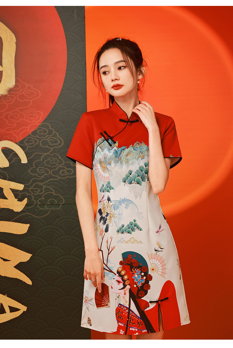 Women Red Chinese New Year Festival Asian Oriental Qipao Tunic Party Short  Dress | eBay