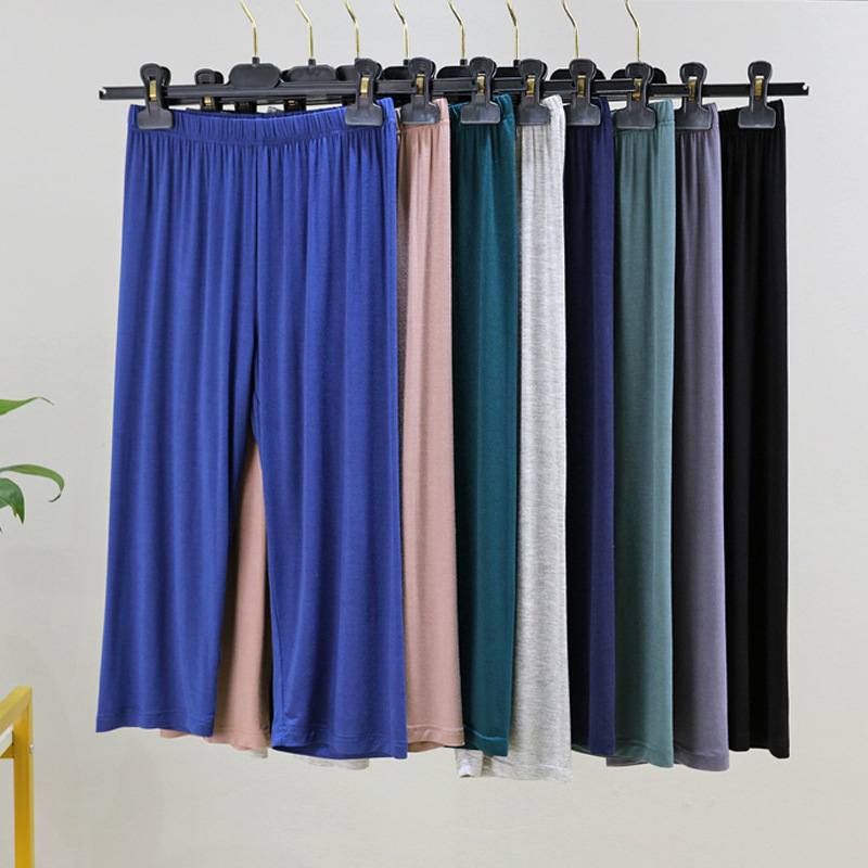 Modal Cropped Pants for Women, High-Waisted Casual Pants, New Summer Style, Drapey and Relaxed Home Wear Wide-Leg Straight Pants Modal Cropped Pants for Women, High-Waisted Casual Pants, New Summer Style, Drapey and Relaxed Home Wear Wide-Leg Straight Pants