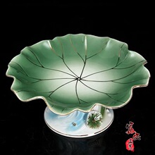 富安佛堂用品陶瓷青莲莲花供果盘无字高脚供果碟浮雕供盘批发