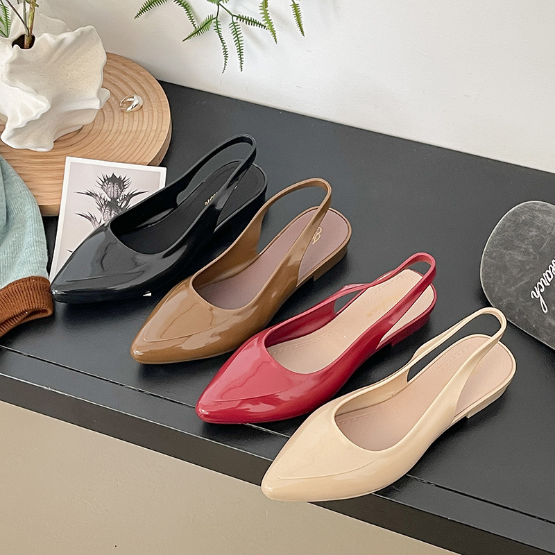 2025 Nude Wedge Half Slippers for Women Summer Outer Wear Patent Leather Thick Heel Toe Sandals Slimming Look Pointed Toe High Heels