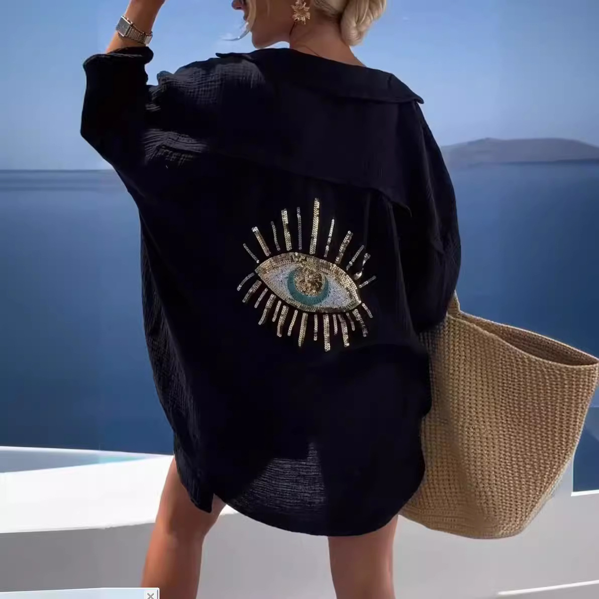 Ropa de mujer de comercio exterior transfronterizo europeo y americano 2024 primavera y verano nuevo estilo Amazon solapa manga larga algodón lino camisa de moda casual