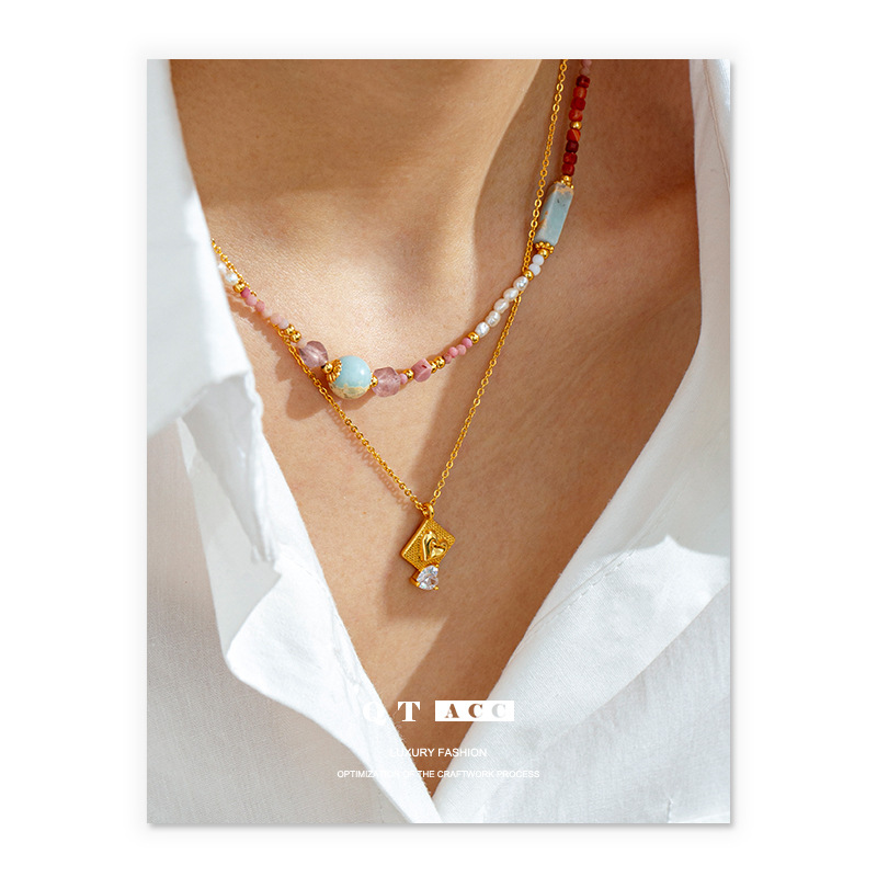 18K joyería chapada en oro de 18K europeo y americano de la moda de nicho suave temperamento Piedra Natural perla real ins collar de cuentas joyería para las mujeres