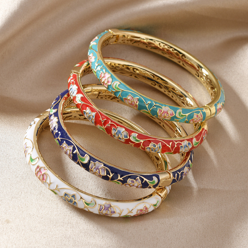 Live Explosions Chinese Style Retro Cloisonne Painted Du Dan Bracelet Enamel Retro Ethnic Style Bracelet Fashion