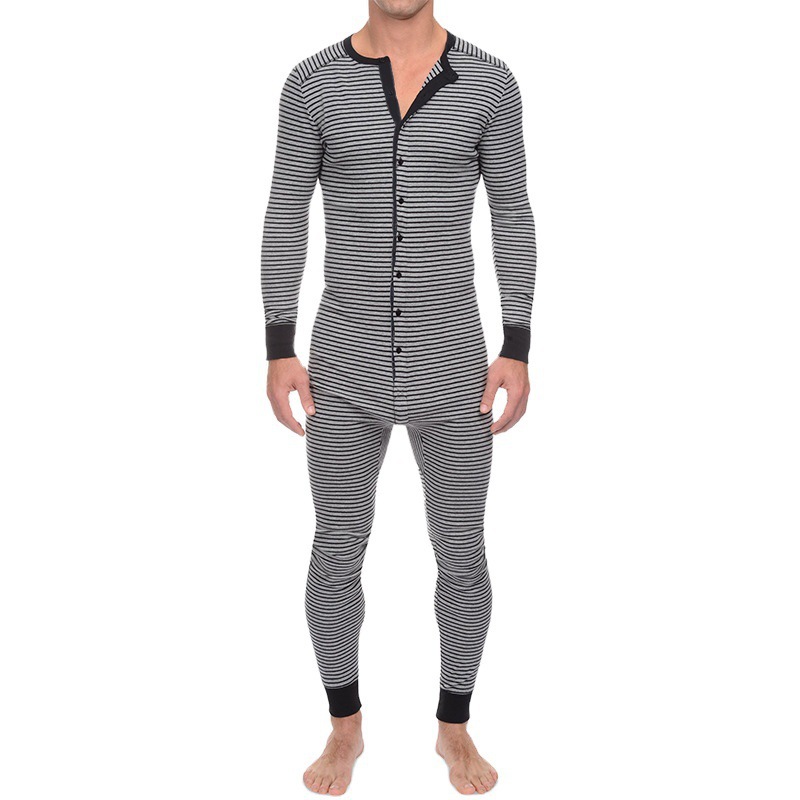 Foreign Trade Stripesd Jumpsuit European and American Tight-Fitting One-Piece Pajamas Long-Sleeved 2025 Cross-Border Hot Sale Autumn and Winter New Home Clothes