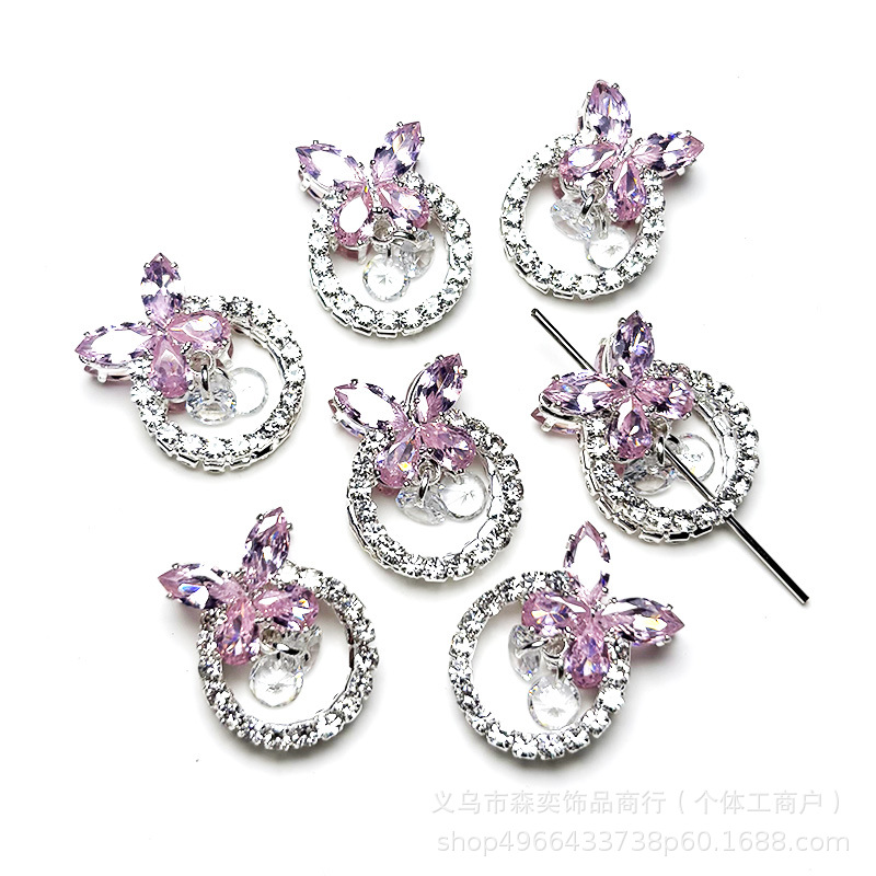 Double-Sided Zircon Butterfly Wreath Vertical Hole Spacer Beads Bowknot Running Ring Straight Hole Beads DIY Phone Chain Accessories