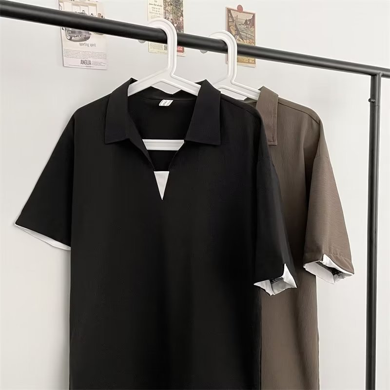 2024 nuevo polo de manga corta con solapa, camiseta de verano de marca de moda para hombres, camiseta de todo fósforo de tendencia delgada de estilo coreano