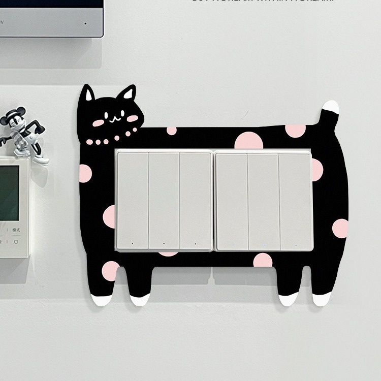 Interruptor de gato de punto de onda decorado pegatina de pared doble cubierta protectora de zócalo acrílico impermeable cubierta de marco de belleza doméstica