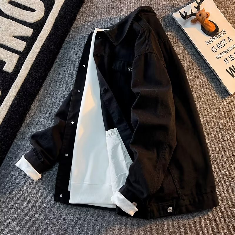 Black Denim coat men's Korean-style trendy spring and autumn ins versatile simple baseball uniform handsome versatile jacket