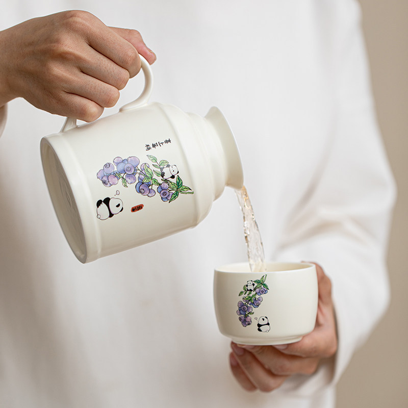 包邮logo国风暖水壶家用陶瓷闷水壶小暖壶中式复古带茶杯泡茶壶|undefined