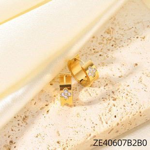Titanium steel niche retro color light luxury design plum zircon stainless steel personality versatile temperament earrings
