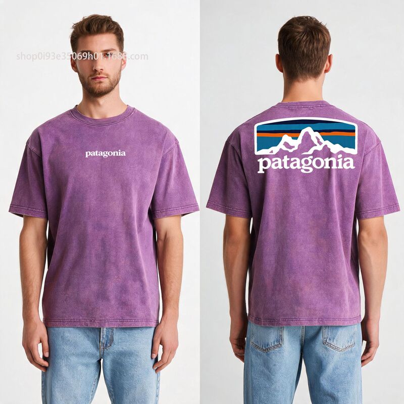 Patagonia Horizon T-shirt, washed and distressed, sand-washed, loose fit, drop shoulder, European size, short-sleeved, heavy-duty casual T-shirt
