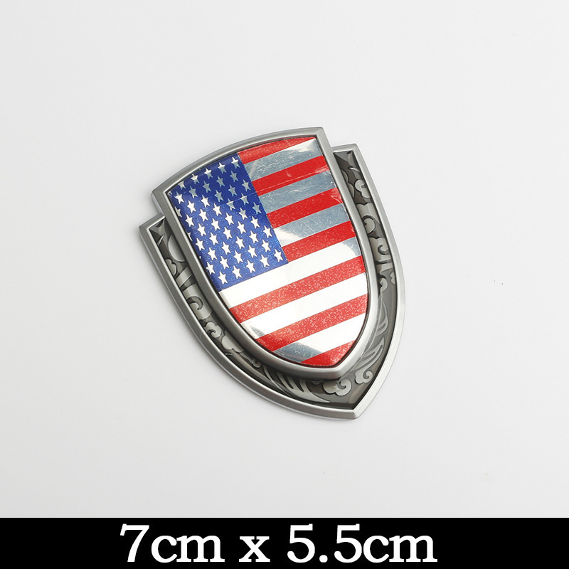 German, British, Italian, American and French Flag Metal Stickers, Patriotic Modified Car Logo Shield Side Logo Body Stickers