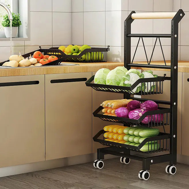 Estante de almacenamiento de cocina desmontable multicapa de carro pequeño tipo fijación de tierra estante de almacenamiento de verduras y frutas de esquinas estrechas