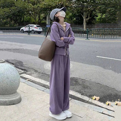ハイエンドの紫色のフード付き長袖スウェットシャツジャケット巾着ワイドレッグパンツ女性のための秋 2025 新しいファッションスーツ
