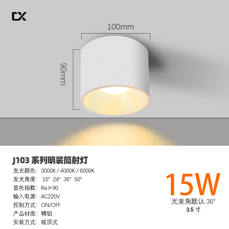 明装筒灯深杯防眩光圆形免开孔吸顶高空工程天棚30W50W明装射灯|undefined
