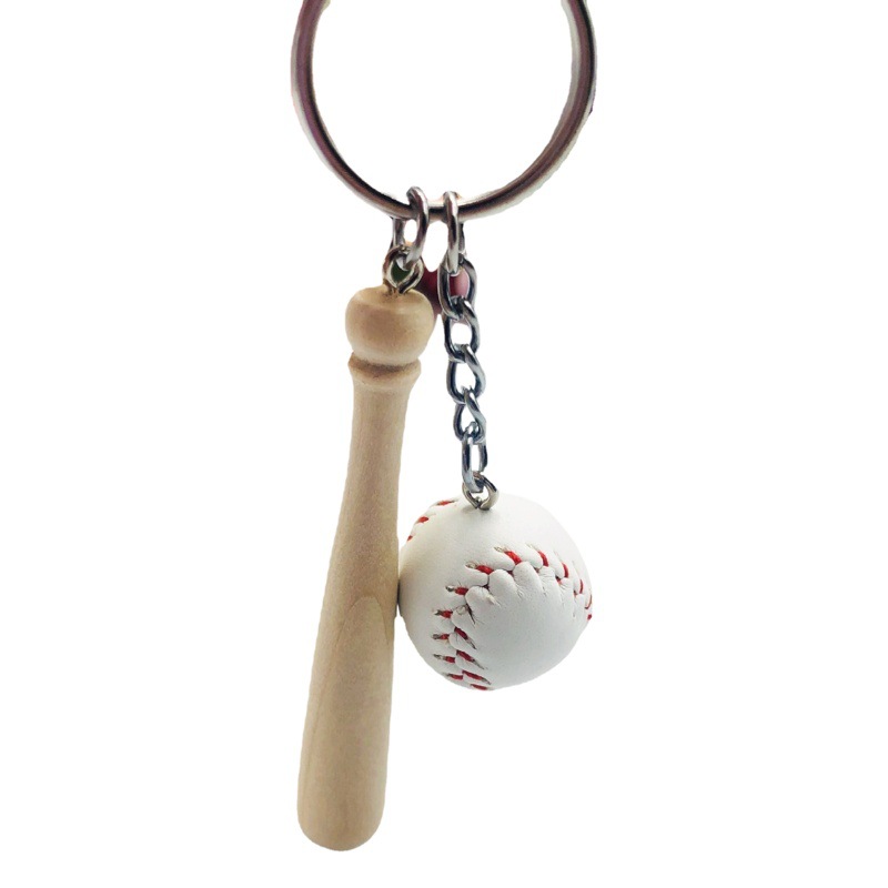 Mini simulación tamaño pequeño béisbol con gran palo de madera 2-pieza llavero colgante adornos deportivos recuerdo
