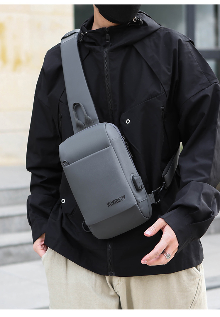 USB charging port bag, fashionable single-shoulder crossbody bag, cross-border wholesale men's chest bag, multi-functional sports chest backpack undefined