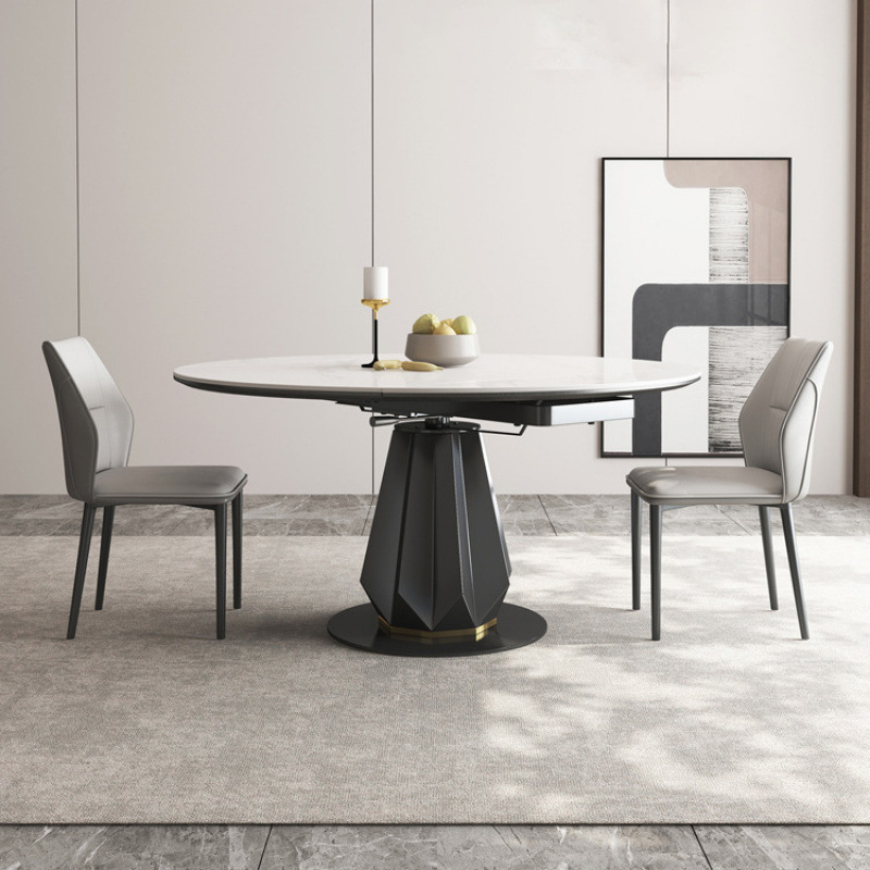 Cream Style Rotating Slate Dining Table and Chair Combination Telescopic Small and Medium-Sized Restaurant Dining Table Light Luxury Square and Round Dual-Purpose Table