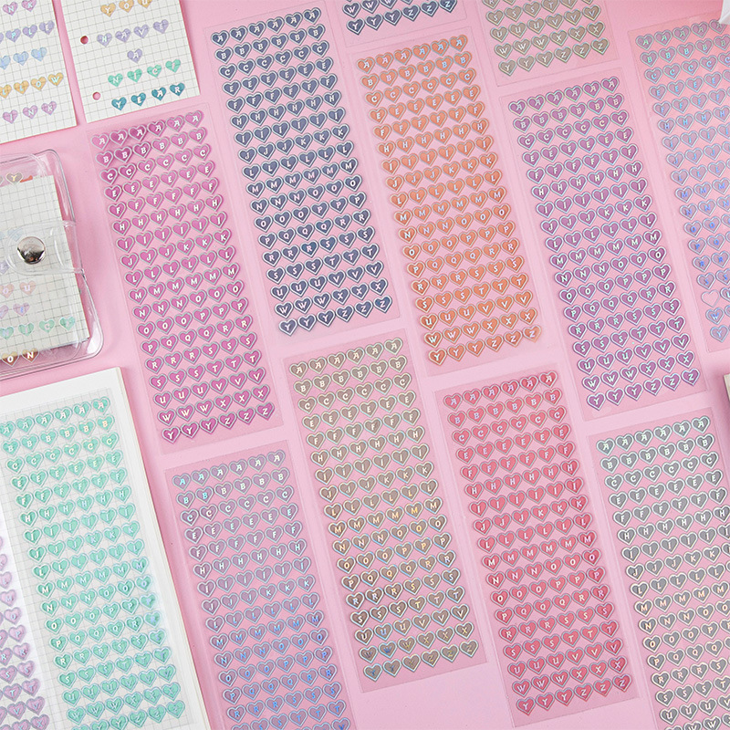 Goka DIY material lindo amor láser pequeñas pegatinas Cartas de colores serie mano cuenta pegatinas PVC impermeable estilo coreano