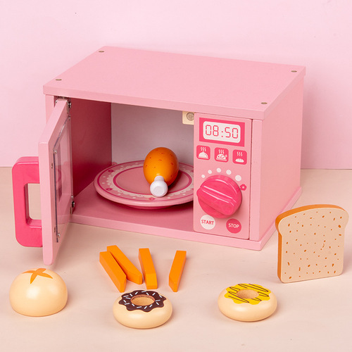 Wooden children's simulated microwave oven kitchen toys play house bread baking dessert meal kitchenware set toys
