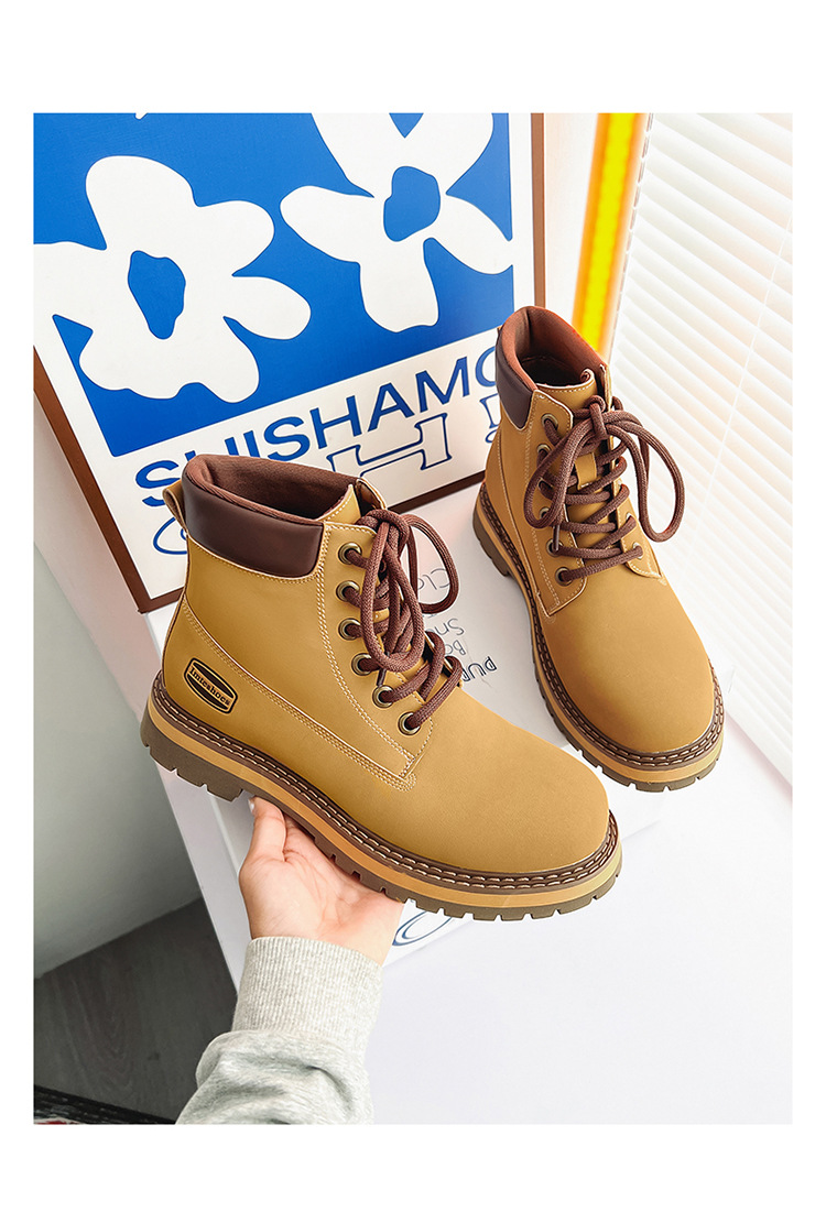 Men's English Style Thick Sole Mid Barrel Boots For Couples_voghion.com