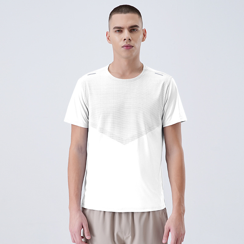 2025 nuevo estilo de seda de hielo sensación fresca camiseta de secado rápido para hombres que absorbe la humedad y transpirable primavera y verano deportes de manga corta fitness correr ropa de secado rápido