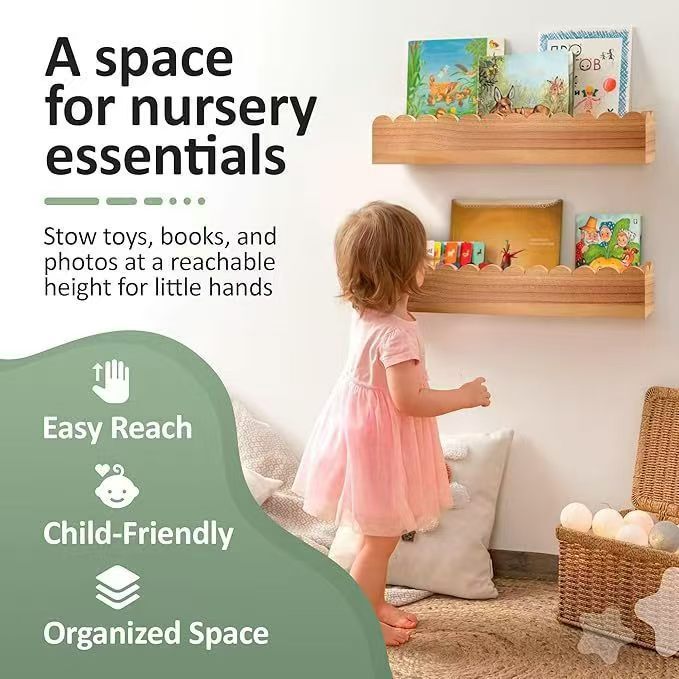 Wooden Floating Bookshelf Kindergarten Wall Decoration Shelf Wall-Mounted Children's Bookshelf Photo Frame Display Rack