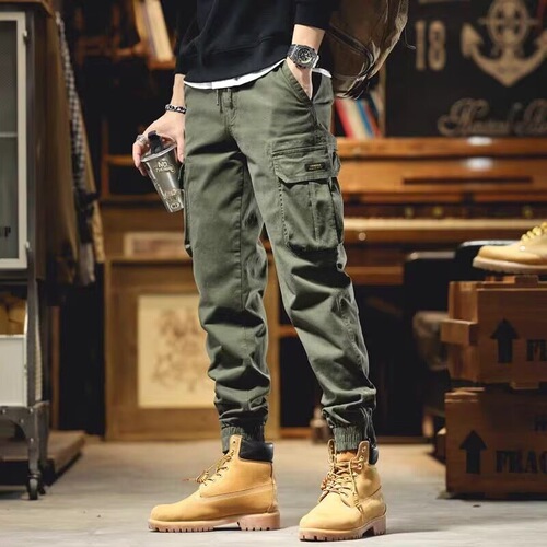 Workwear Pants for Men - Spring and Autumn Season Durable Small Leg Gaiter Pants, American Retro Style, Multiple Pockets, Outdoor Casual Long Pants