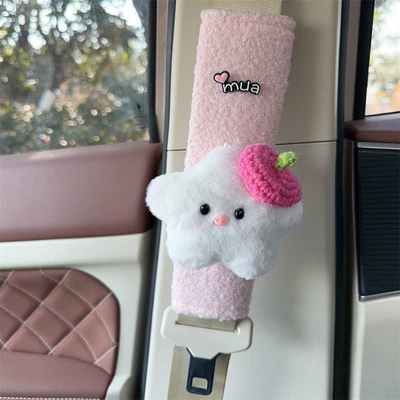 Pads, Cute Cartoon Dolls, Seat belt shoulder pad - pink-plush-shoulder-pads-five-pointed-star-rose-red-beret