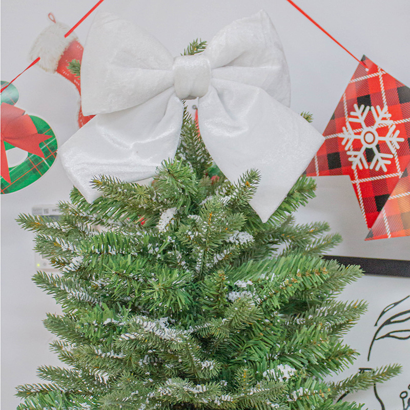 Decoraciones navideñas personalizadas de peluche arco grande colgante de árbol de Navidad arco de seda de oro suministros