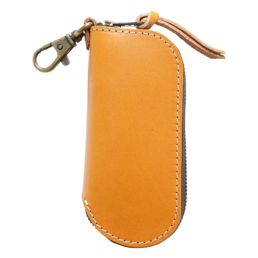 Vintage Handmade Men's Vegetable Tanning First Layer Cowhide Large Capacity Key Case Genuine Leather Simple Zipper Waist Key Bag Trendy
